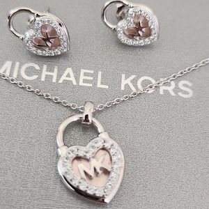 Michael Kors Heart Earrings & Necklace Set